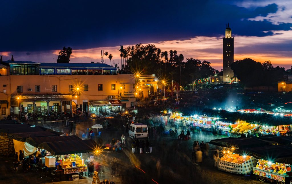 A night-time view of Marrakesh